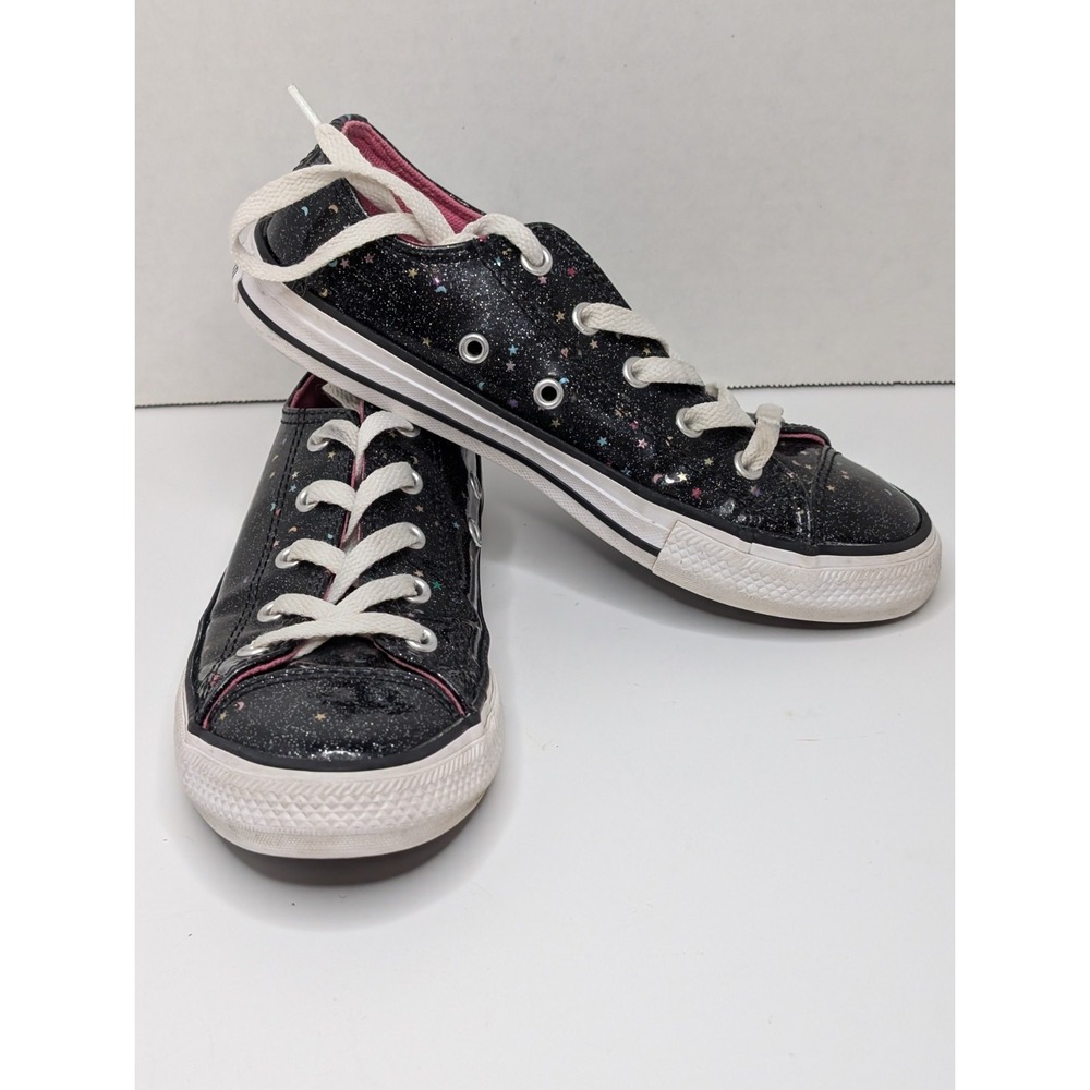 Converse Chuck Taylor All Star Kids Girls Sz 2 Black Glitter Star Moon Sneakers